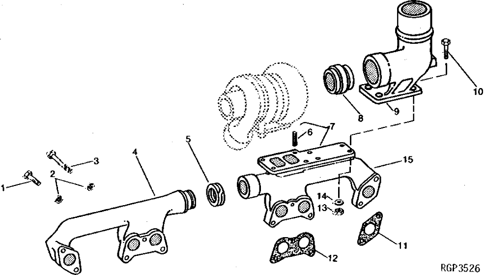 Схема запчастей John Deere 90 - 1 - EXHAUST ELBOW AND MANIFOLDS 410 - ENGINE 4