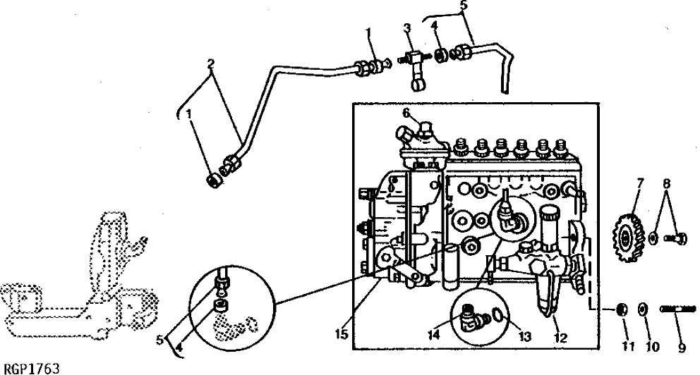 Схема запчастей John Deere 90 - 13 - FUEL INJECTION PUMP AND OIL LUBE LINES 413 - ENGINE 4