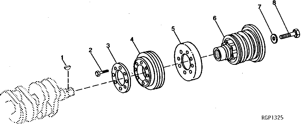 Схема запчастей John Deere 90 - 1 - CRANKSHAFT DAMPER AND PULLEY 429 - ENGINE 4