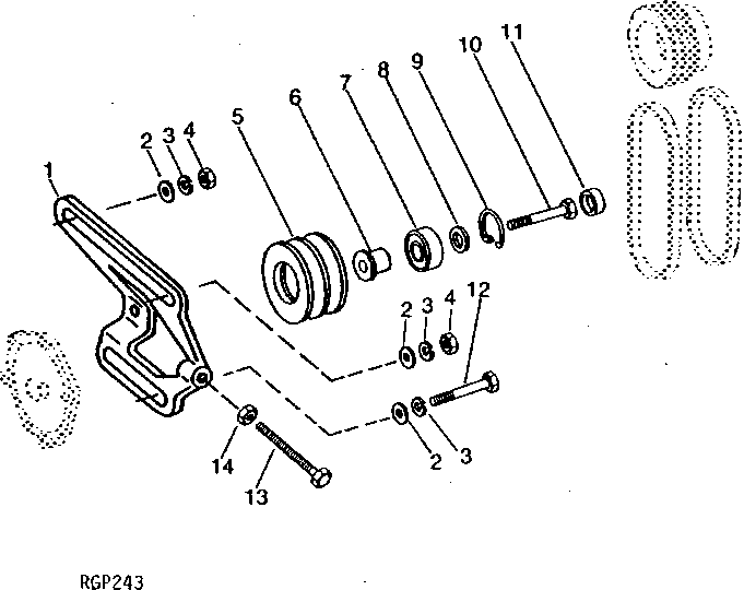 Схема запчастей John Deere 90 - 2 - FAN DRIVE PULLEY AND BELT TIGHTENER 429 - ENGINE 4