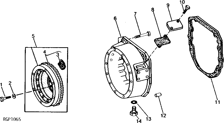 Схема запчастей John Deere 90 - 1 - FLYWHEEL AND HOUSING (SAE 1) 433 - ENGINE 4