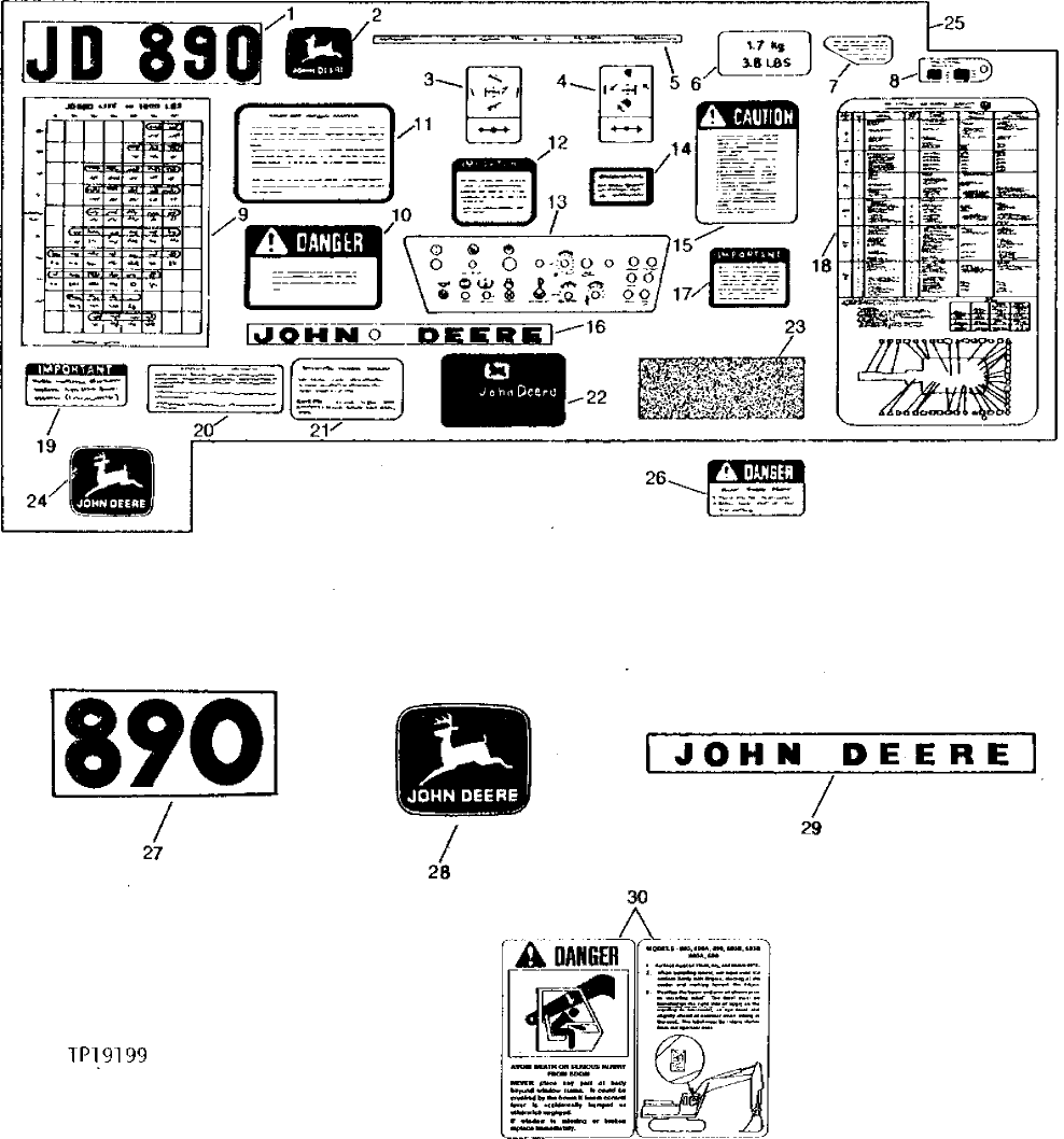 Схема запчастей John Deere 90 - 2 - DECALS AND LABELS 1320 - MISCELLANEOUS VEHICLE 13