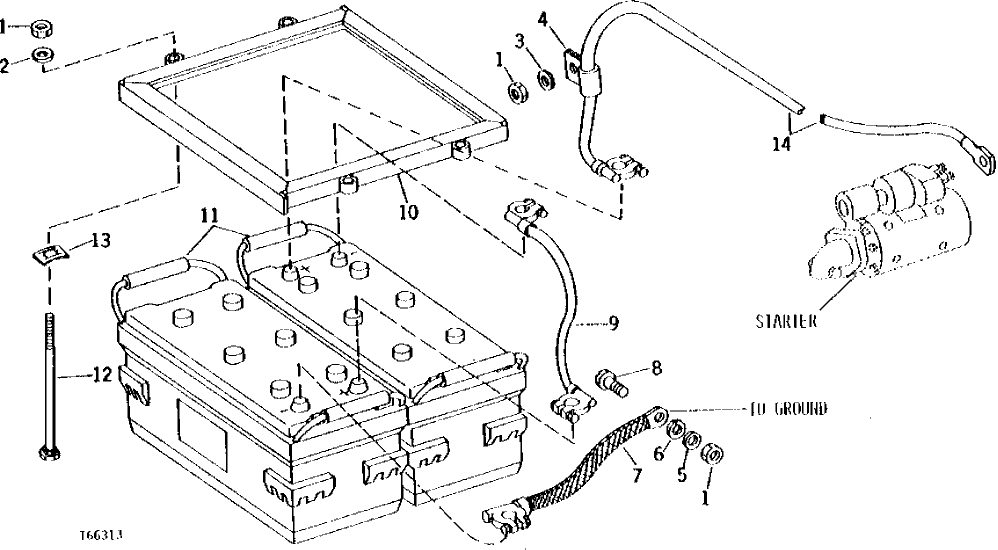 Схема запчастей John Deere 90 - 2 - 310-MINUTE RESERVE CAPACITY BATTERIES WITH CABLES AND MOUNTING 1671 - ELECTRICAL SYSTEMS 16