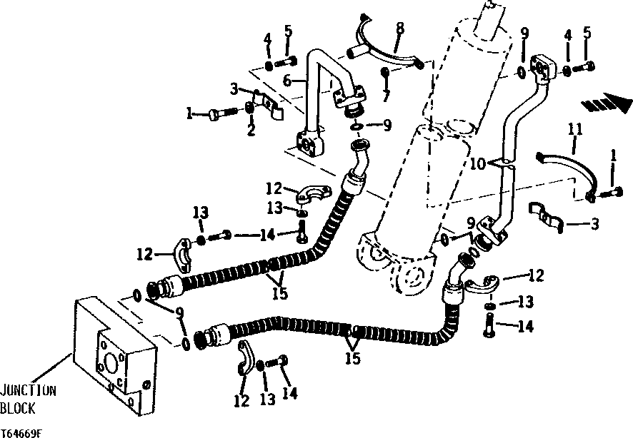 Схема запчастей John Deere 90 - 12 - LEFT-HAND BOOM CYLINDER FRONT HYDRAULIC LINES AND HOSES 3360 - BACKHOE AND EXCAVATOR 33