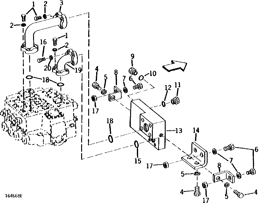 Схема запчастей John Deere 90 - 13 - BOOM CYLINDER REAR HYDRAULIC LINES AND JUNCTION BLOCK 3360 - BACKHOE AND EXCAVATOR 33