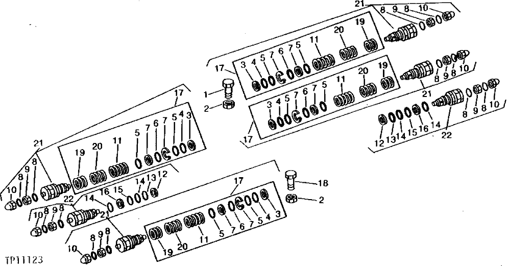 Схема запчастей John Deere 90 - 21 - CONTROL VALVE MOUNTING AND RELIEF VALVES 3360 - BACKHOE AND EXCAVATOR 33