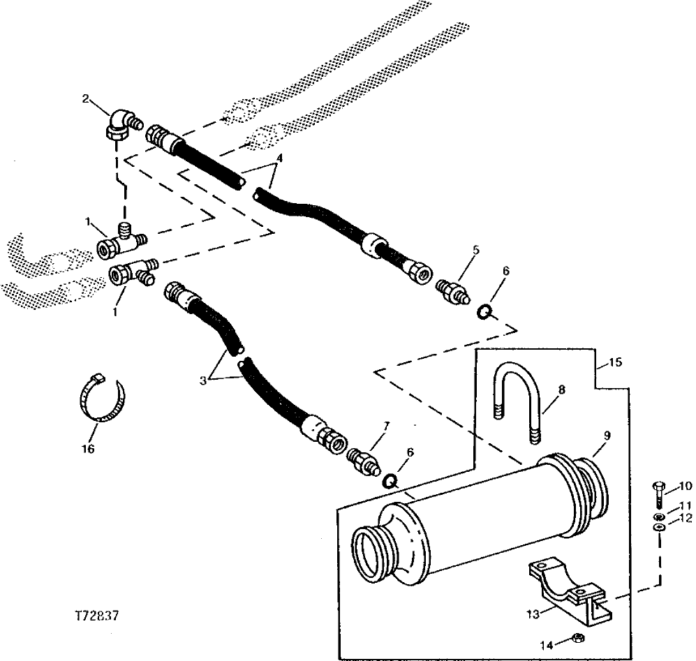 Схема запчастей John Deere 90 - 23A - AUXILIARY HYDRAULIC OIL COOLER AND HOSES 3360 - BACKHOE AND EXCAVATOR 33