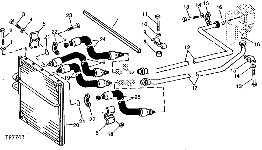 Схема запчастей John Deere 90 - 31 - HYDRAULIC OIL COOLER AND LINES 3360 - BACKHOE AND EXCAVATOR 33