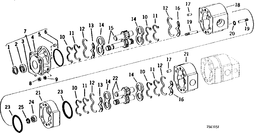 Схема запчастей John Deere 90 - 51 - HYDRAULIC PUMP FRONT SECTION 3360 - BACKHOE AND EXCAVATOR 33