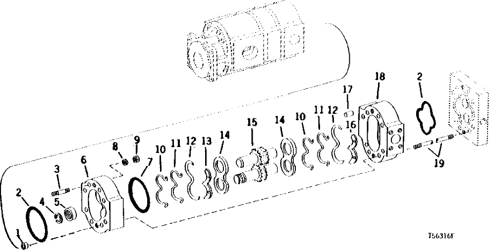 Схема запчастей John Deere 90 - 52 - HYDRAULIC PUMP REAR SECTION 3360 - BACKHOE AND EXCAVATOR 33