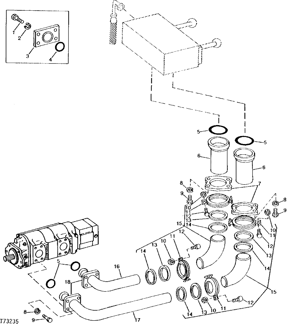 Схема запчастей John Deere 90 - 64 - PUMP TO RESERVOIR HYDRAULICS 3360 - BACKHOE AND EXCAVATOR 33