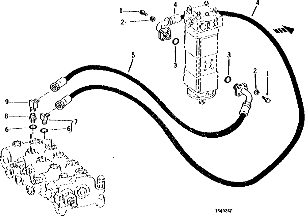 Схема запчастей John Deere 90 - 6 - SWING AND TRACK VALVE TO SWING MOTOR HYDRAULICS 4360 - SWING, ROTATION OR PIVOTING SYSTEM 43