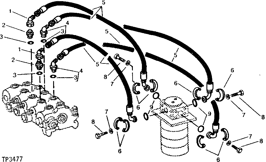 Схема запчастей John Deere 90 - 26 - SWING AND TRACK VALVE TO ROTARY MANIFOLD HYDRAULICS 260 - AXLES AND SUSPENSION SYSTEMS 2