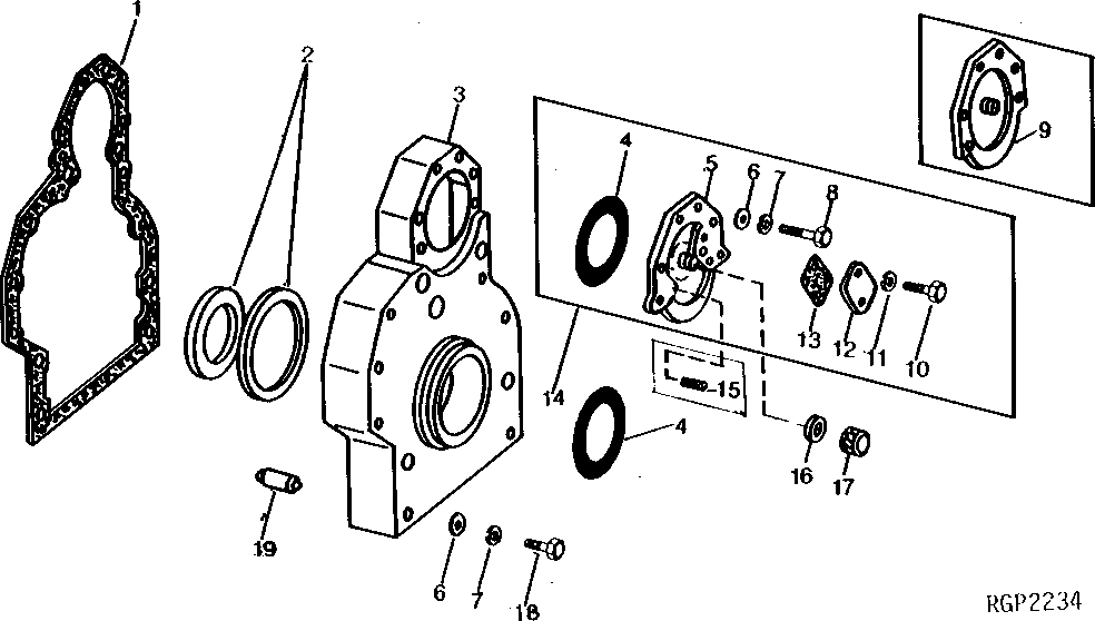 Схема запчастей John Deere 90 - 4 - TIMING GEAR AND INJECTION PUMP GEAR COVERS 402 - ENGINE 4