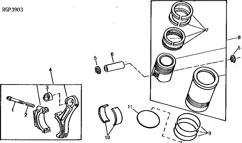 Схема запчастей John Deere 90 - 1 - CONNECTING RODS, PISTONS, RINGS AND LINERS 403 - ENGINE 4