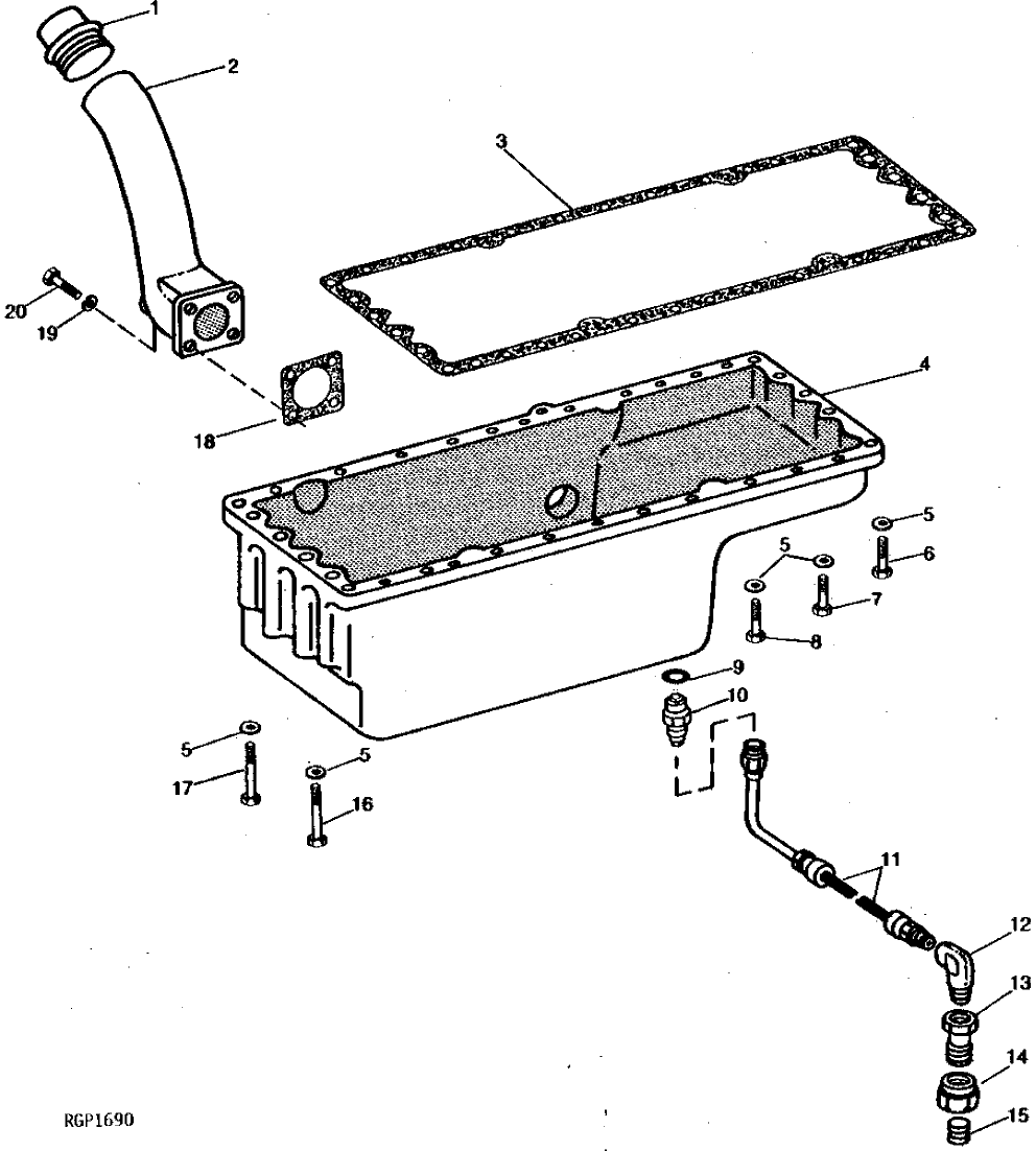 Схема запчастей John Deere 90 - 2 - OIL PAN, DRAIN LINE AND FILLER TUBE 407 - ENGINE 4