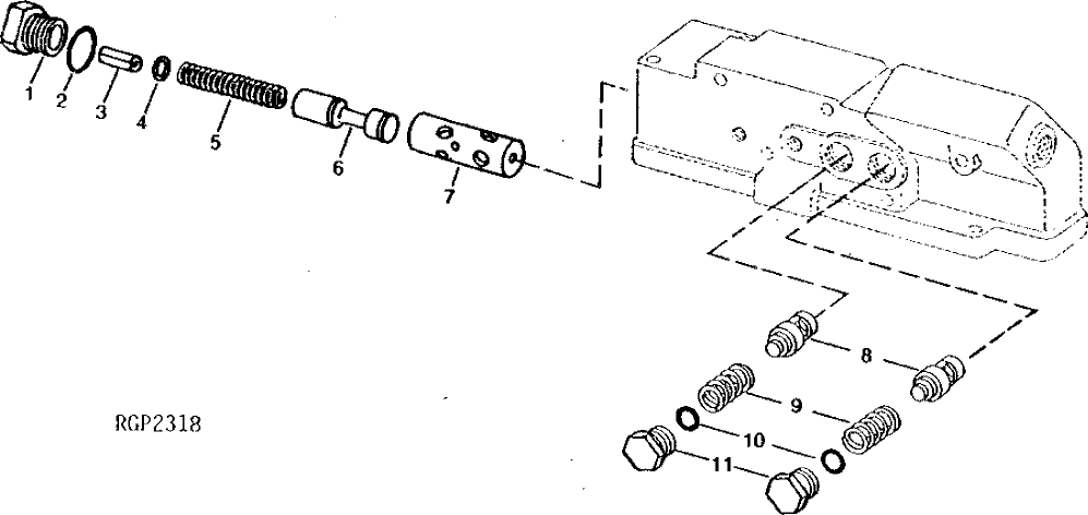 Схема запчастей John Deere 90 - 8 - OIL PRESSURE REGULATING VALVE 407 - ENGINE 4