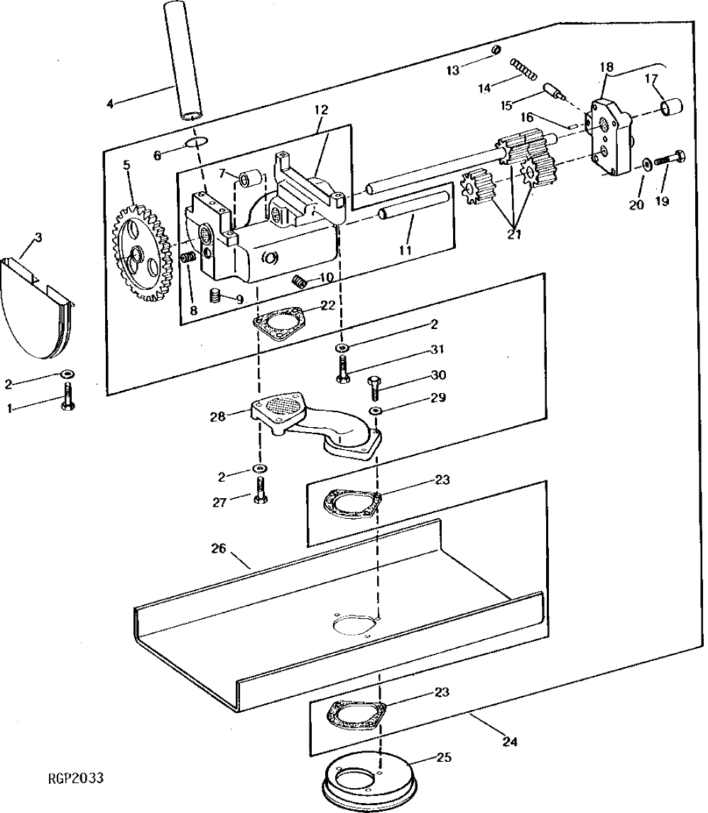 Схема запчастей John Deere 90 - 14 - ENGINE OIL PUMP AND INTAKE 407 - ENGINE 4