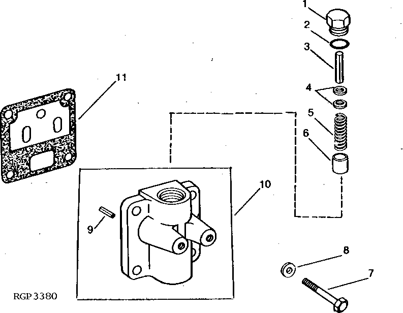 Схема запчастей John Deere 90 - 20 - OIL PRESSURE REGULATING VALVE HOUSING 407 - ENGINE 4