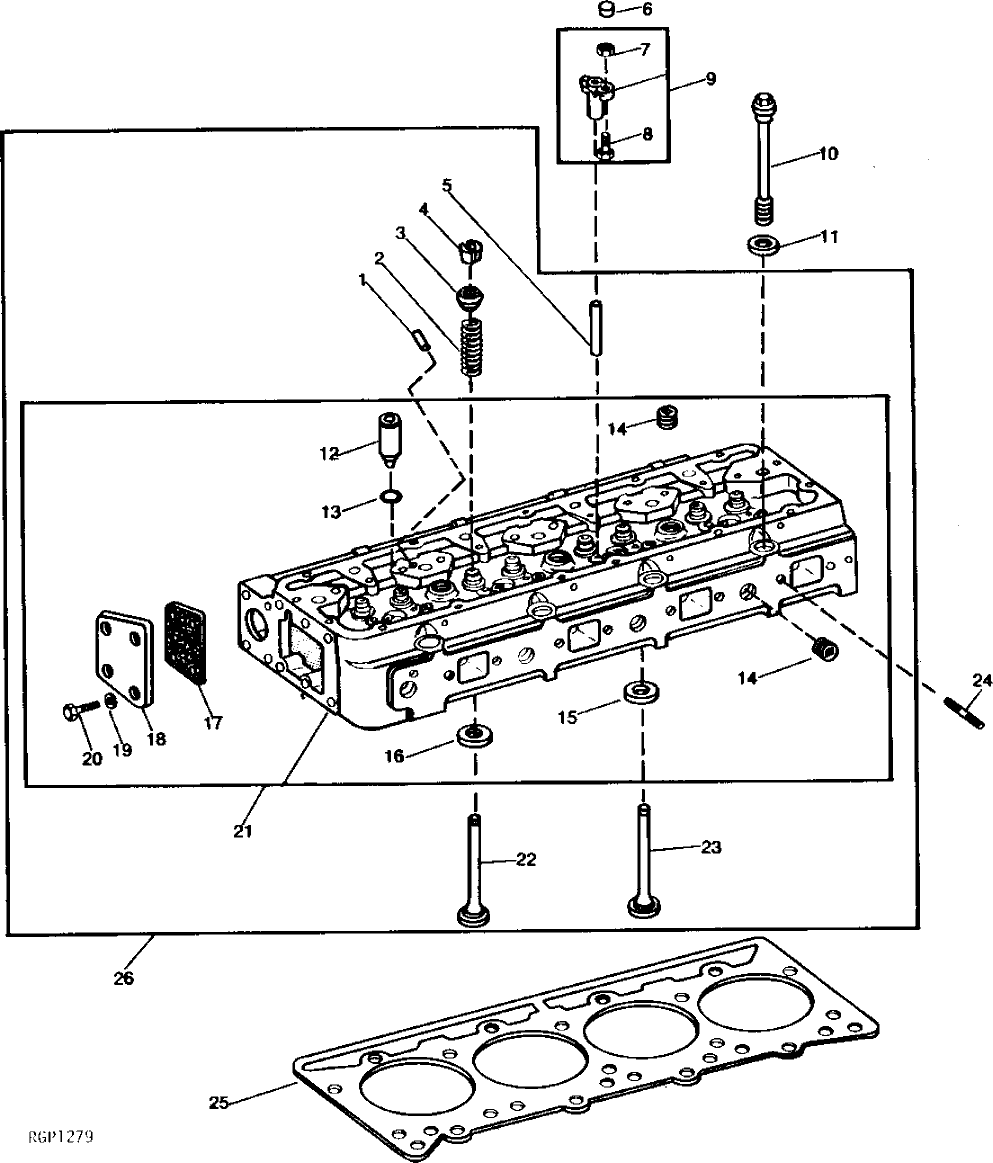 Схема запчастей John Deere 90 - 2 - CYLINDER HEAD AND VALVES 409 - ENGINE 4