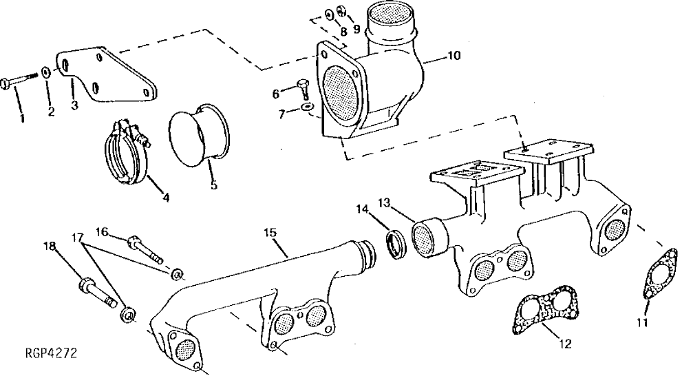 Схема запчастей John Deere 90 - 4 - EXHAUST MANIFOLDS AND ELBOW 410 - ENGINE 4