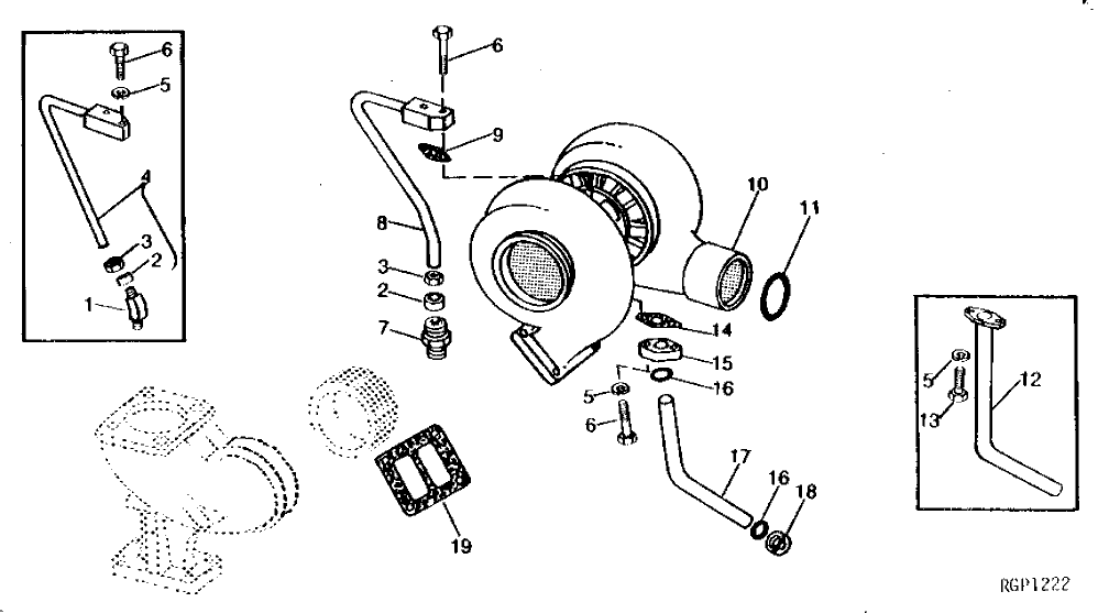 Схема запчастей John Deere 90 - 1 - TURBOCHARGER AND OIL LINES 416 - ENGINE 4