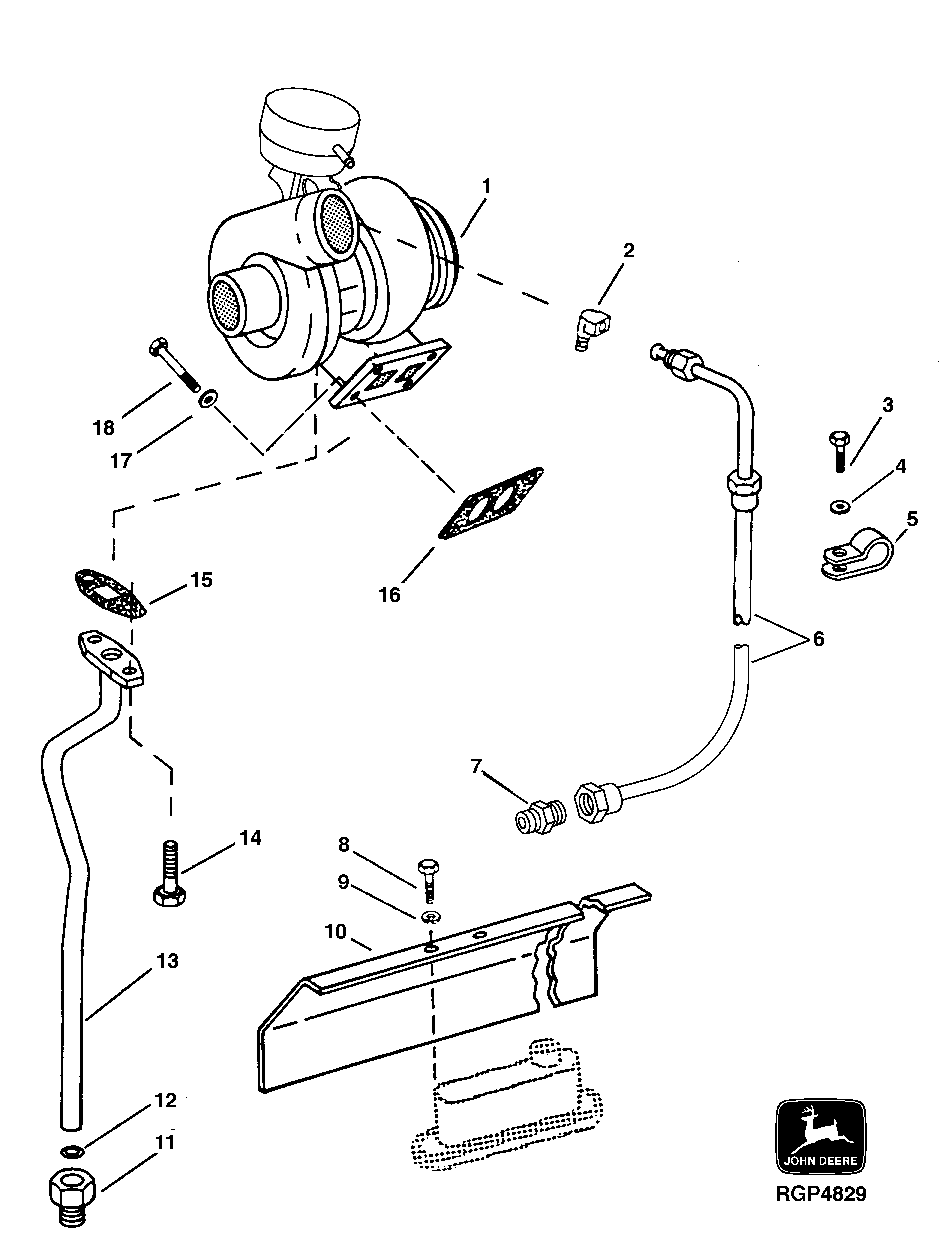 Схема запчастей John Deere 90 - 2 - TURBOCHARGER AND OIL LINES 416 - ENGINE 4