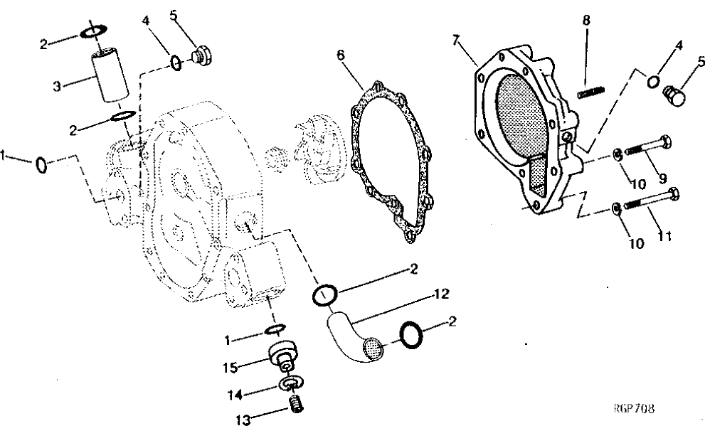 Схема запчастей John Deere 90 - 4 - WATER PUMP COVER AND WATER BYPASS TUBES 417 - ENGINE 4