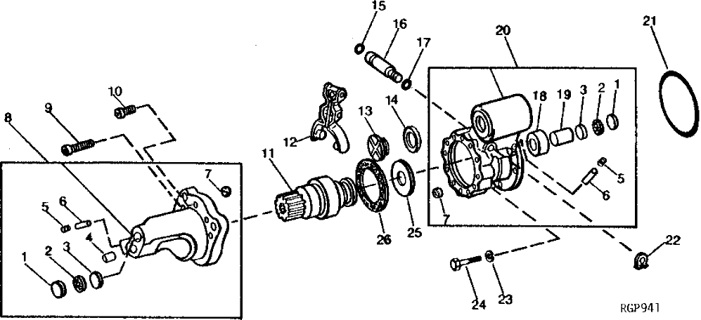 Схема запчастей John Deere 90 - 9 - STARTER DRIVE END HOUSING AND DRIVE 422 - ENGINE 4