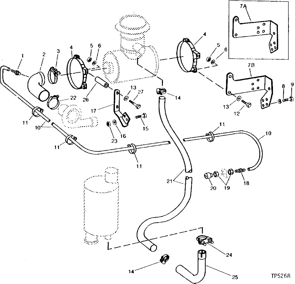 Схема запчастей John Deere 90 - 2 - AIR CLEANER HOSES AND SUPPORTS 520 - ENGINE AUXILIARY SYSTEMS 5