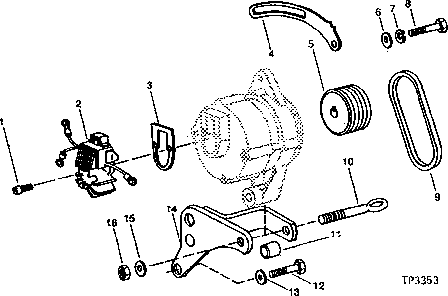 Схема запчастей John Deere 90 - 1 - ALTERNATOR AND REGULATOR MOUNTING 1672 - ELECTRICAL SYSTEMS 16