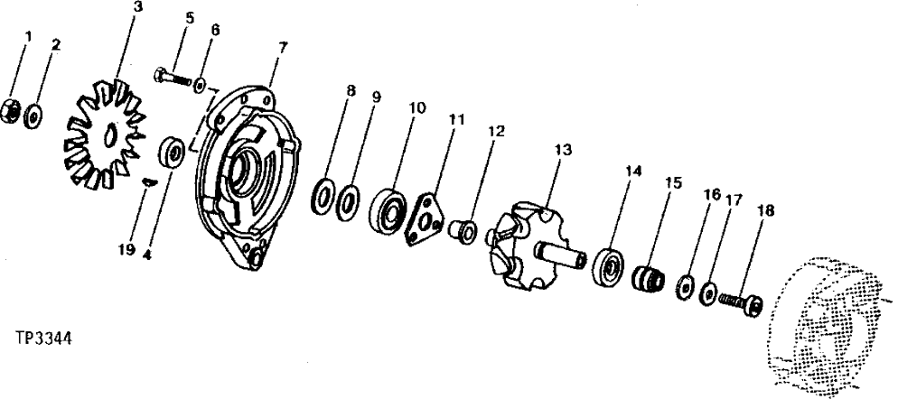 Схема запчастей John Deere 90 - 3 - ALTERNATOR (FRONT SECTION) 1672 - ELECTRICAL SYSTEMS 16