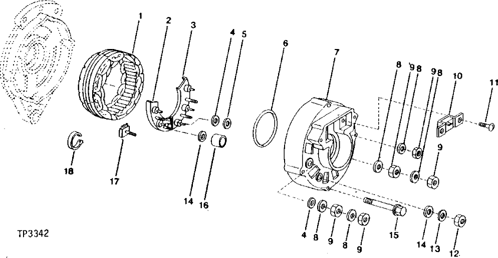 Схема запчастей John Deere 90 - 4 - ALTERNATOR (REAR SECTION) 1672 - ELECTRICAL SYSTEMS 16