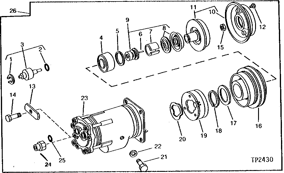 Схема запчастей John Deere 90 - 2 - COMPRESSOR, COIL, CLUTCH AND PULLEY 1830 - OPERATORS STATION 18