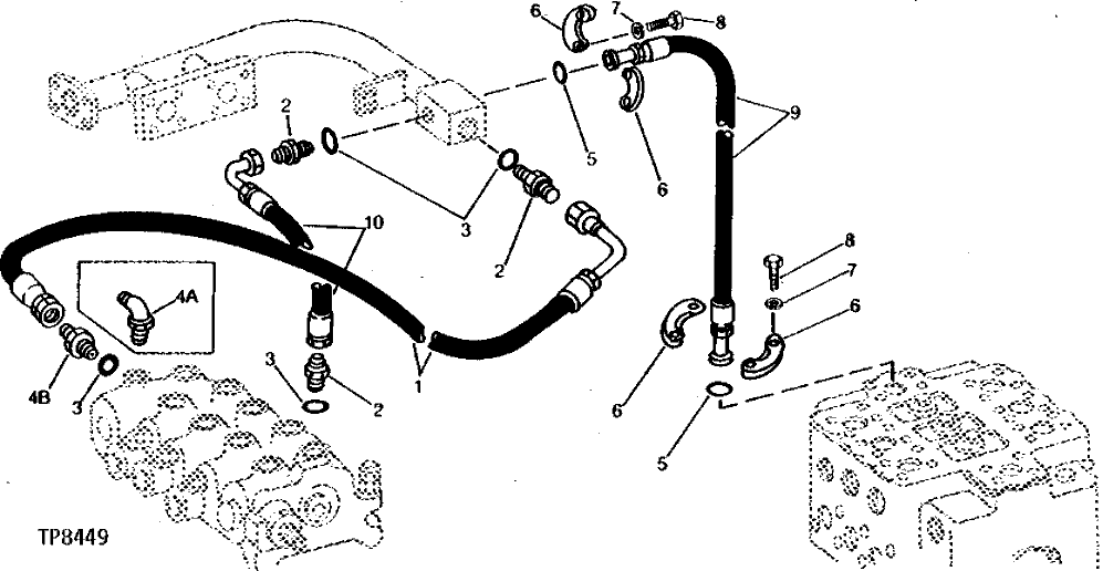 Схема запчастей John Deere 90 - 46 - CONTROL VALVES TO RETURN MANIFOLD HYDRAULICS 3360 - EXCAVATOR 33