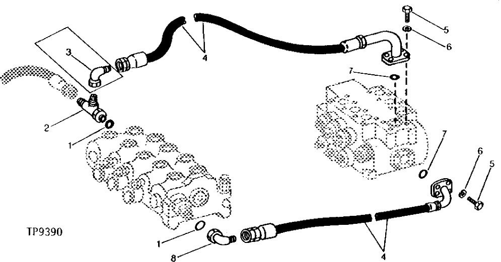 Схема запчастей John Deere 90 - 56 - DIGGING FUNCTIONS CONTROL VALVE TO TRACKS AND SWING CONTROL VALVE HYDRAULICS 3360 - EXCAVATOR 33