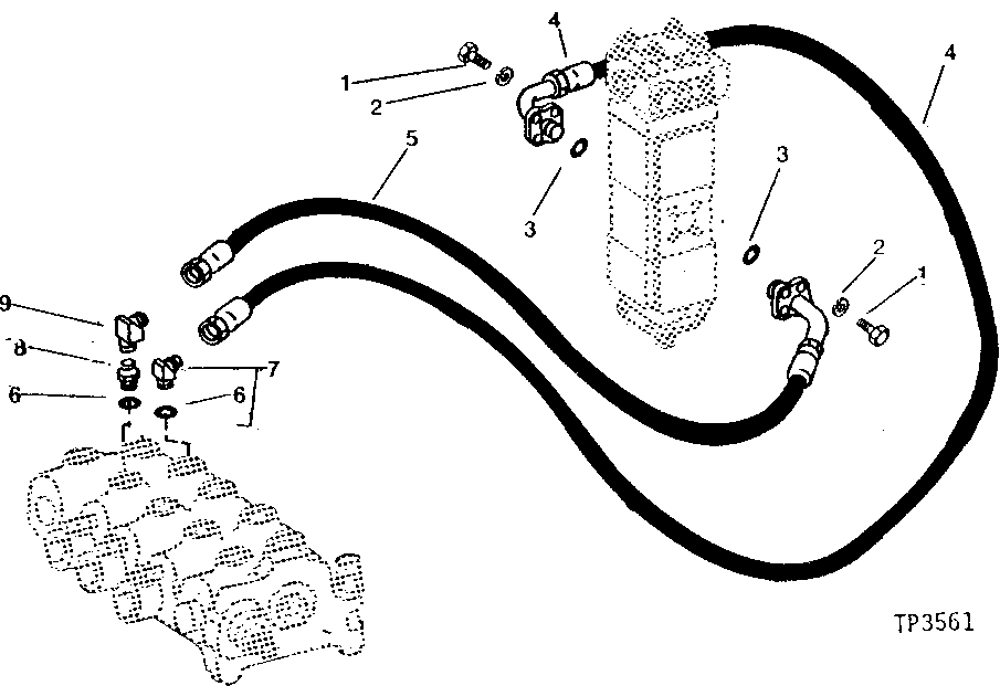 Схема запчастей John Deere 90 - 12 - SWING AND TRACK VALVE TO SWING MOTOR HYDRAULICS 4360 - SWING, ROTATION OR PIVOTING SYSTEM 43