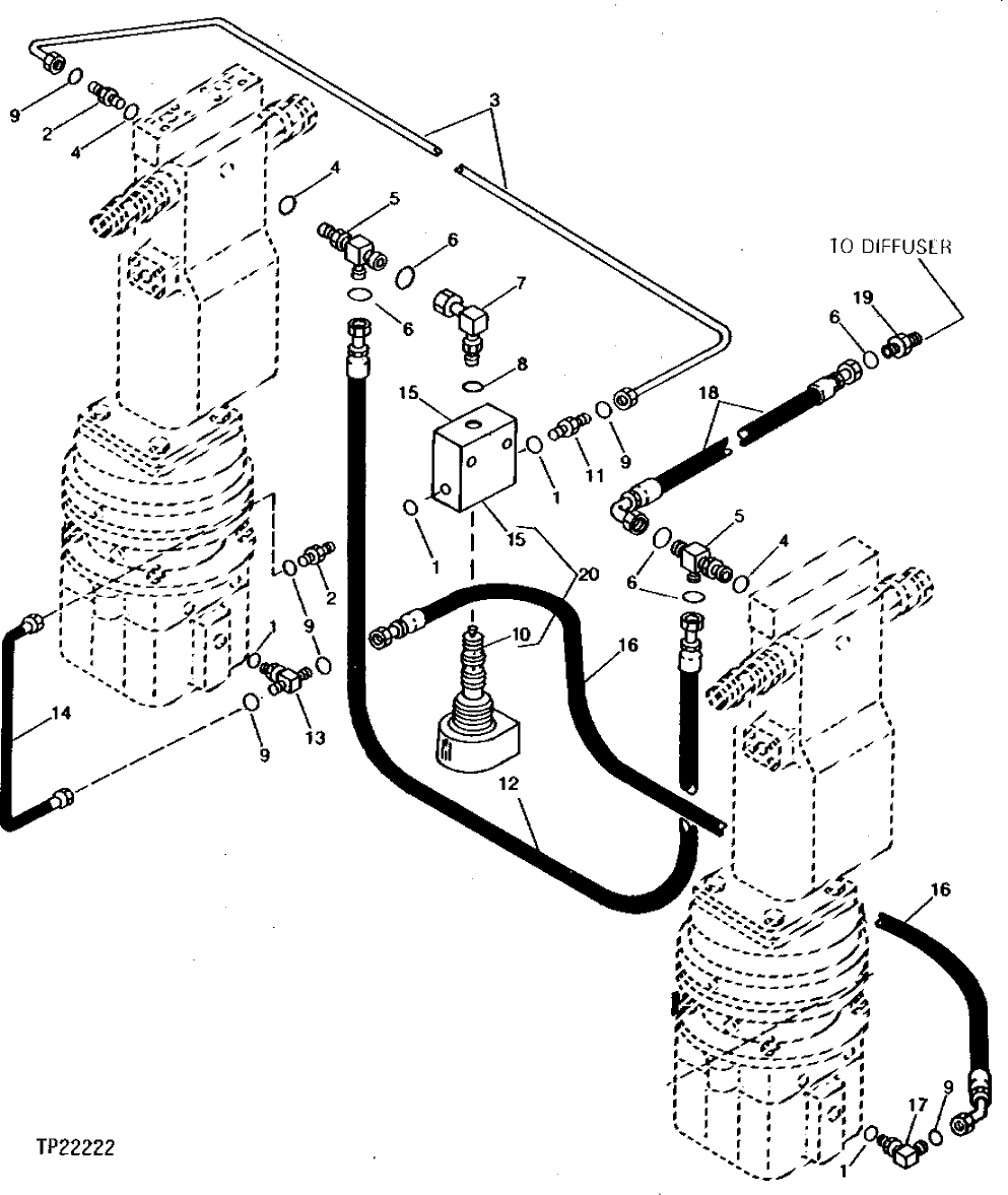 Схема запчастей John Deere 90 - 14 - SWING MOTOR BRAKE LINE AND HOSES 4360 - SWING, ROTATION OR PIVOTING SYSTEM 43