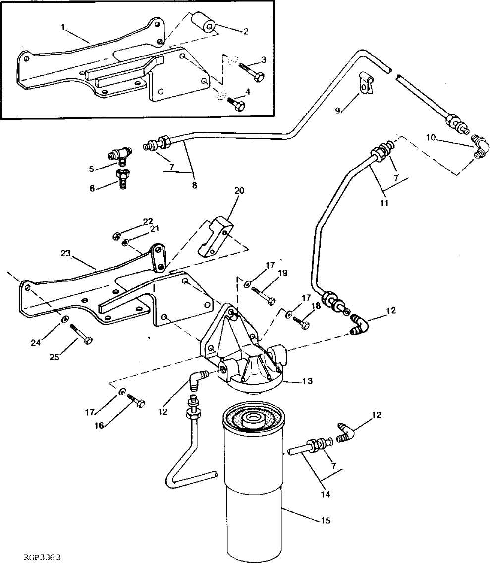 Схема запчастей John Deere 90A - 8 - ENGINE OIL BYPASS FILTER AND LINES 407 - ENGINE 4