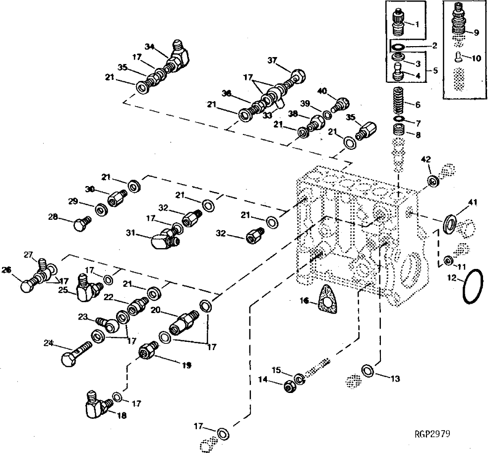 Схема запчастей John Deere 90A - 4 - FUEL INJECTION PUMP HOUSING CONNECTORS 413 - ENGINE 4