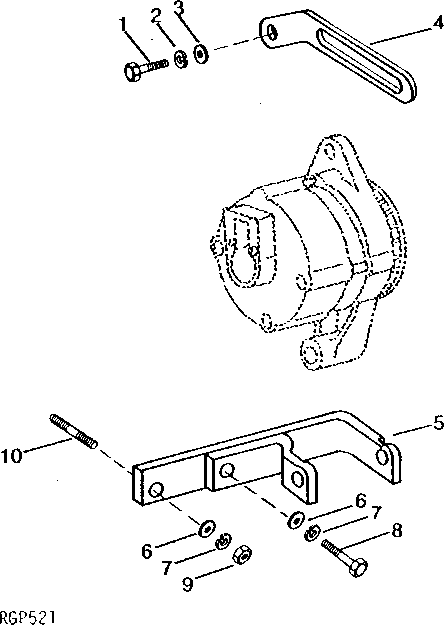 Схема запчастей John Deere 90A - 2 - ALTERNATOR MOUNTING BRACKET 423 - ENGINE 4