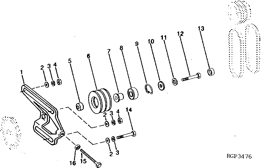 Схема запчастей John Deere 90A - 2 - FAN DRIVE PULLEY AND BELT TIGHTENER 429 - ENGINE 4