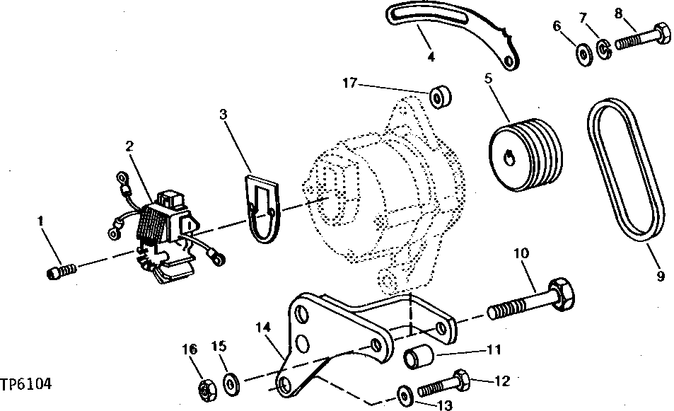 Схема запчастей John Deere 90A - 1 - REGULATOR MOUNTING AND 42-AMPERE ALTERNATOR 1672 - ELECTRICAL SYSTEM 16