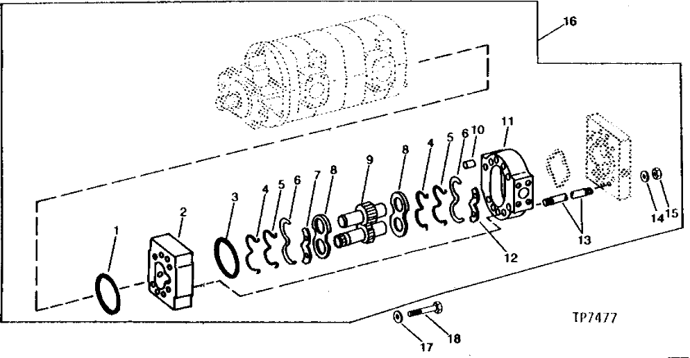 Схема запчастей John Deere 90A - 2D - HYDRAULIC PUMP REAR SECTION 3360 - EXCAVATOR 33