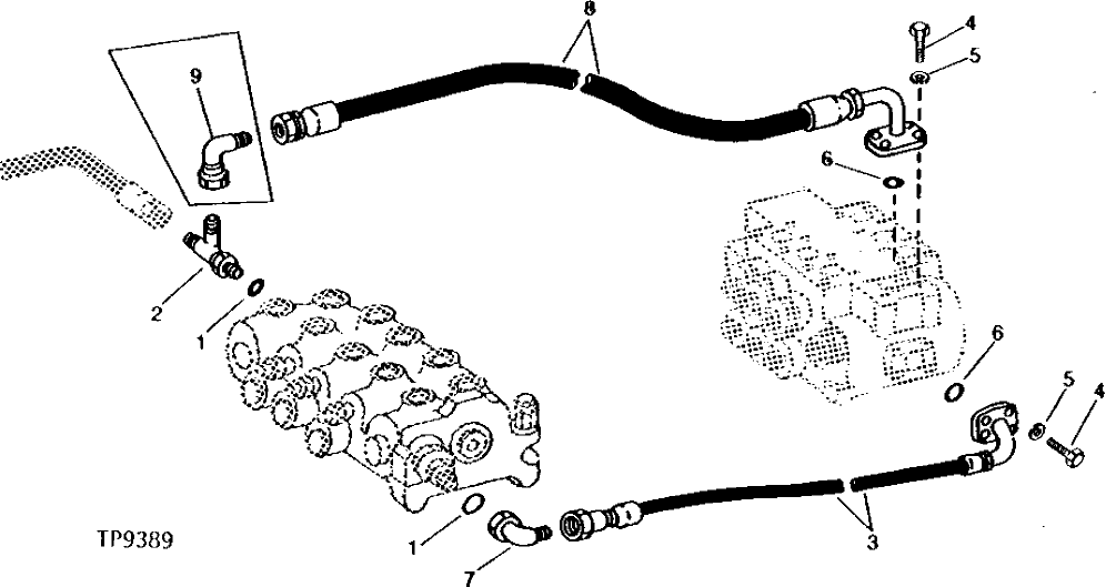 Схема запчастей John Deere 90A - 52 - DIGGING FUNCTIONS CONTROL VALVE TO TRACKS AND SWING CONTROL VALVE HYDRAULICS 3360 - EXCAVATOR 33