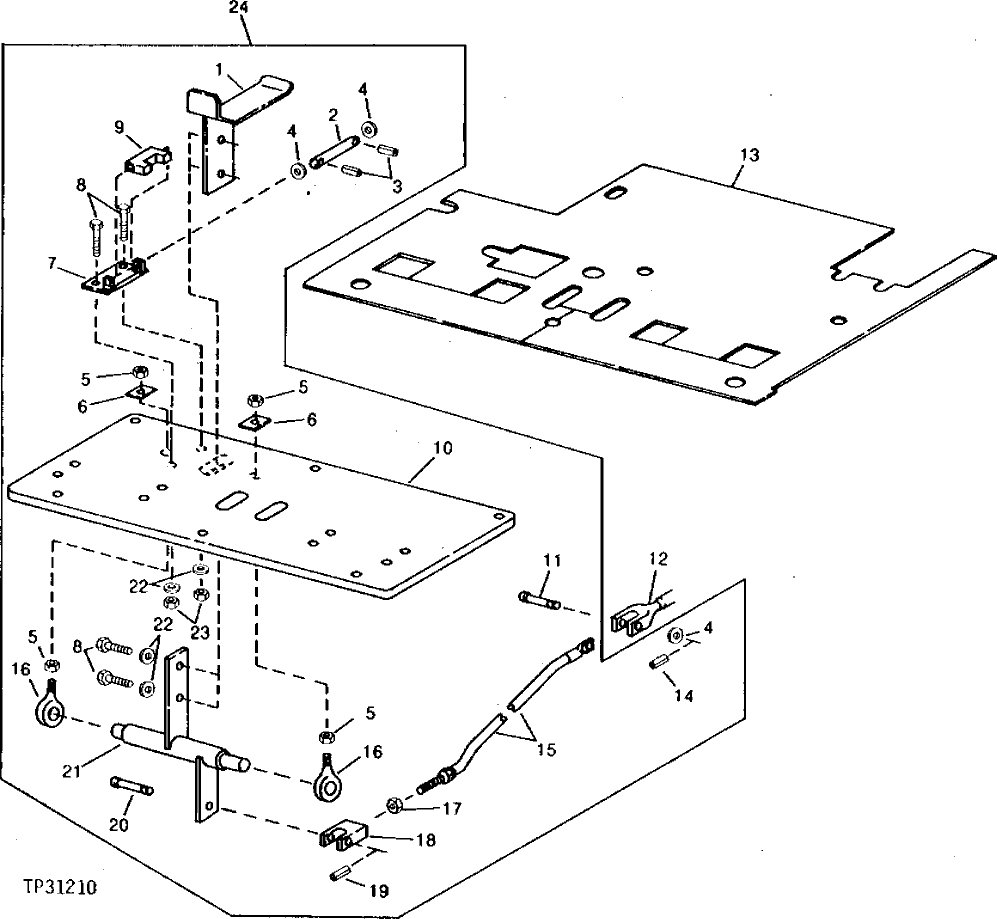 Схема запчастей John Deere 90 - 10 - AUXILIARY VALVE CONTROL PEDAL AND LINKAGE 3315 - EXCAVATOR 33