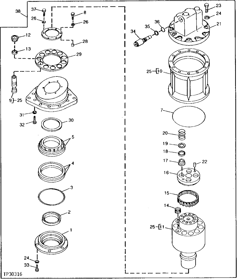 Схема запчастей John Deere 90 - 6 - SWING DRIVE MOTOR 4360 - SWING, ROTATION OR PIVOTING SYSTEM 43