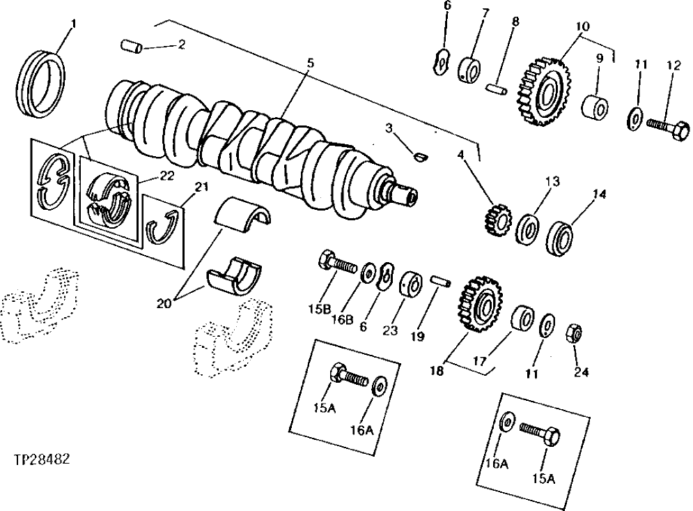 Схема запчастей John Deere 90 - 2 - CRANKSHAFT, IDLER GEARS AND MAIN BEARINGS 401 - ENGINE 4