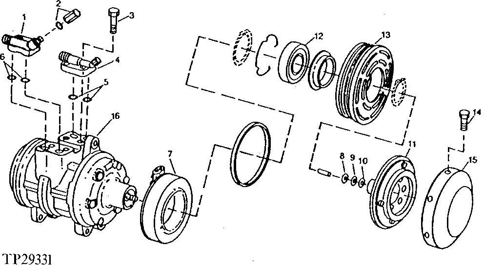 Схема запчастей John Deere 90 - 19 - COMPRESSOR CLUTCH AND SERVICE VALVES 1830 - OPERATORS STATION 18