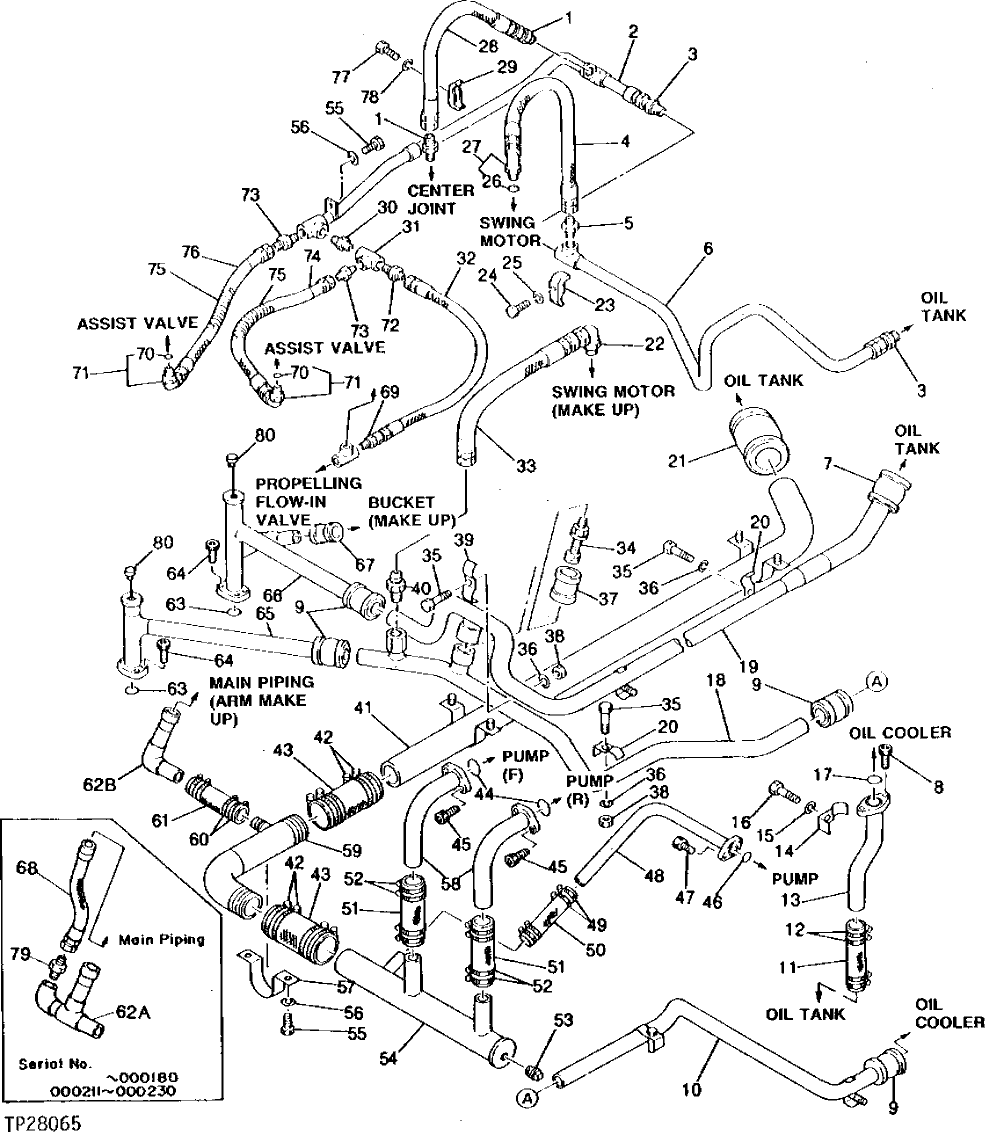 Схема запчастей John Deere 90 - 52 - SUCTION, RETURN AND OIL COOLER PLUMBING 2160 - MAIN HYDRAULIC SYSTEM 21